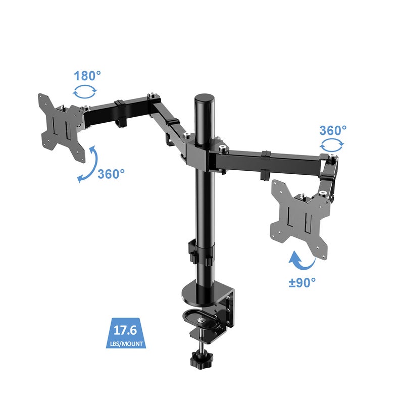 Rocelco Premium Desk Computer Monitor Mount - Standard Pattern Fits 13" - 27" LED LCD Dual Flat Screen - Double Articulated Full Motion Adjustable Arm - Grommet and C Clamp - Black (R DM2) - Image 5